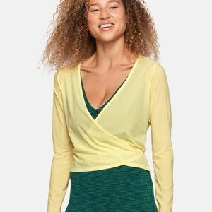 Outdoor Voices XS Lemon Yellow Tissue Weave Long Sleeve Wrap Top Athleisure
